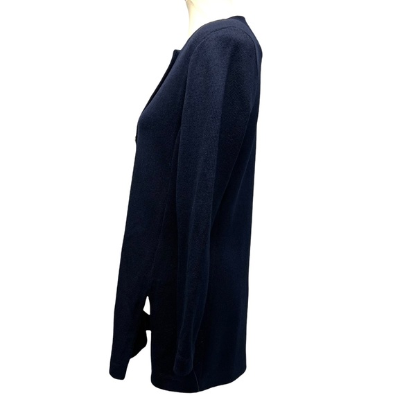 St. John Collection Navy Santana Knit Longline Button Front Jacket - Picture 4 of 10